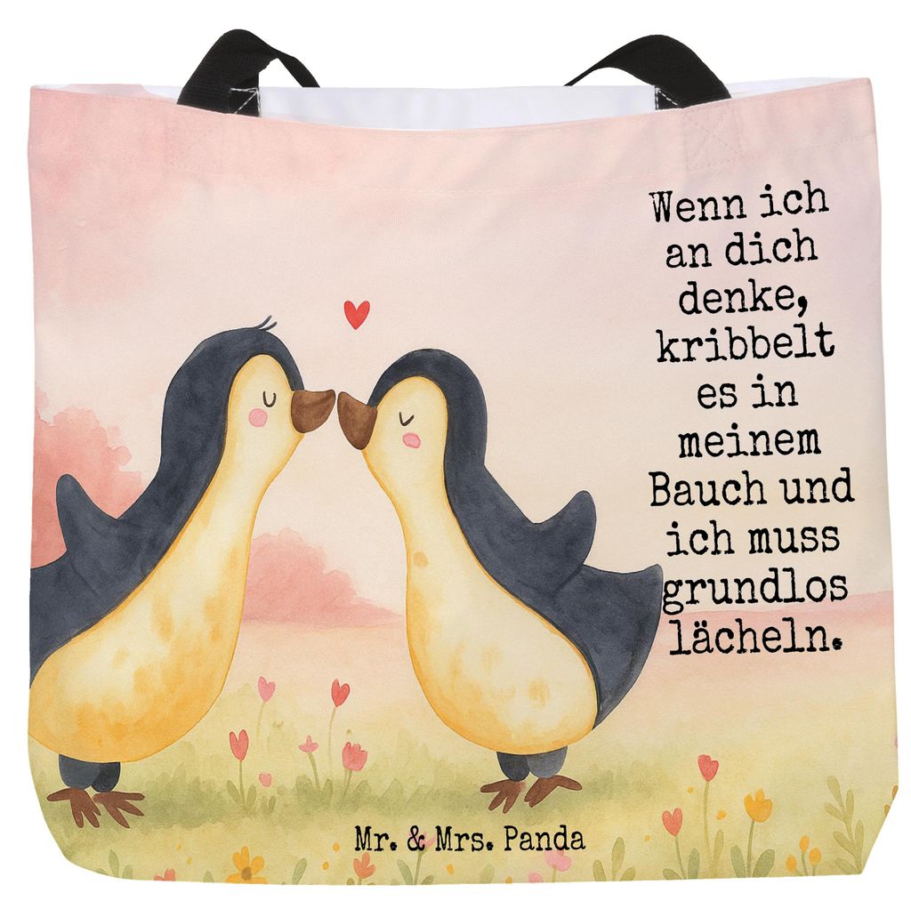 Mr. & Mrs. Panda Schultasche Pinguine Kuss Design - Weiß - Geschenk, Tasche, Freundin, für Partner, Tote Bag, Strandtasche, Freund, Valentinstag,...