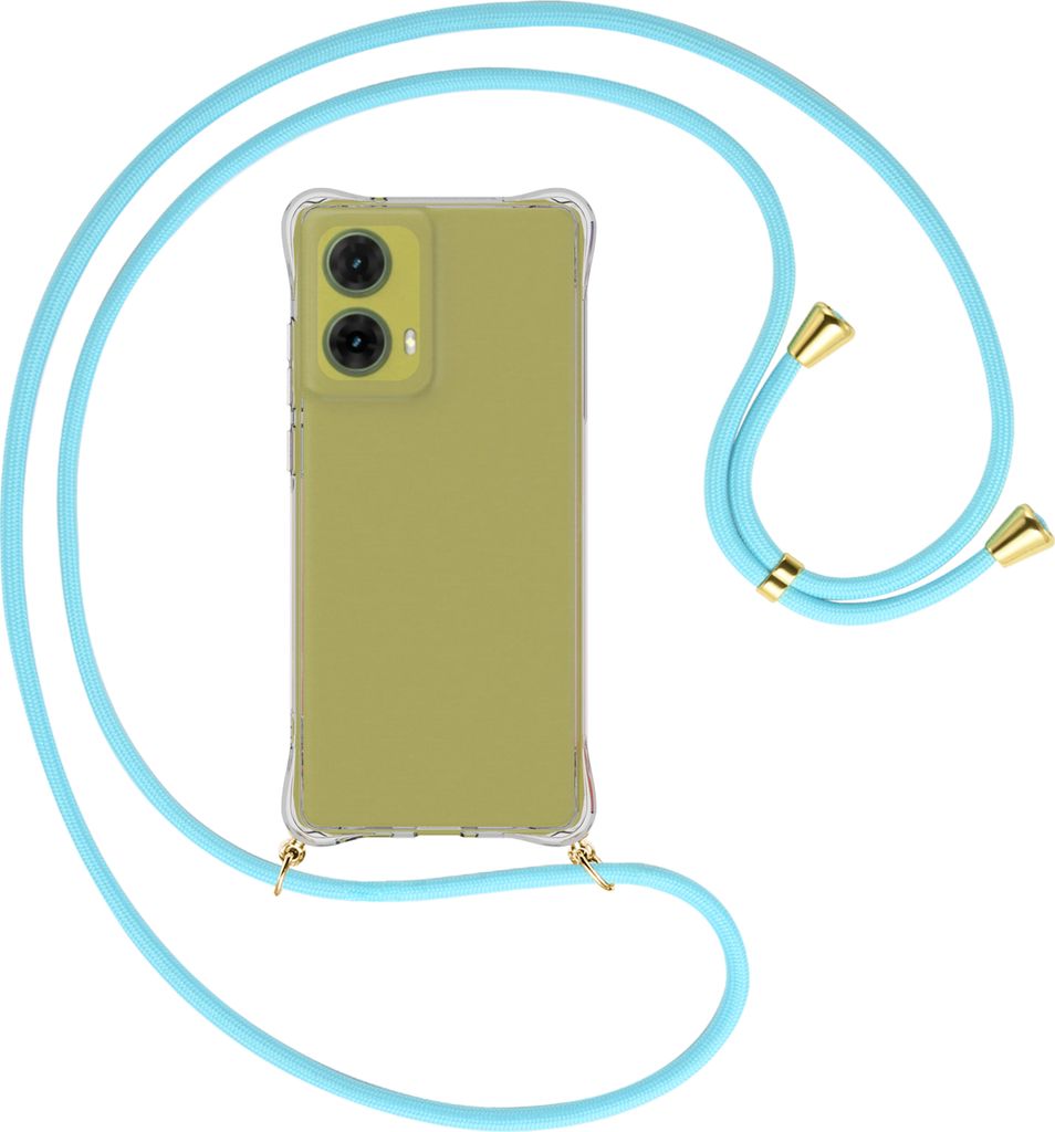 Handykette Backcover-Schutzhülle mit Band (Metall goldfarben) für Motorola Moto G85 5G - himmelblau
