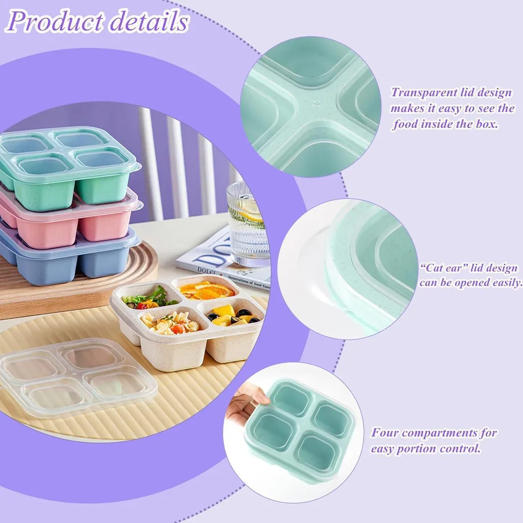 Boîte à goûter Bento pour enfant et adulte - Set de 4 lunch box 600ML - 4
