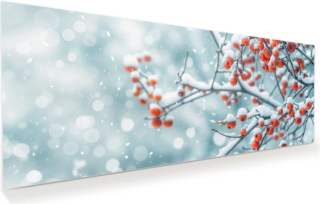 Glasbild 150x60cm in XXL für Wohnzimmer, Schlafzimmer Motiv Beeren im Schnee