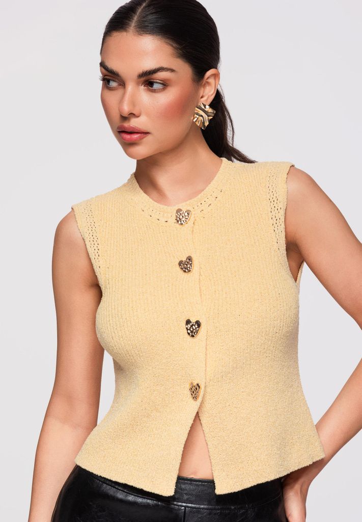 Ombre Damen Strick Bluse Ärmellos Elegant gelb M