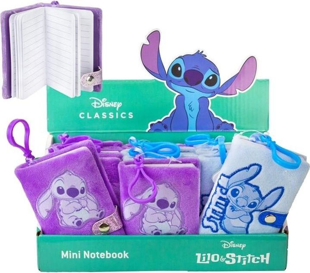 12 Stück Set Disney Lilo & Stitch – Mini-Plüsch-Notizbuch mit Clip (7 × 10 cm, sortiert im Display)
