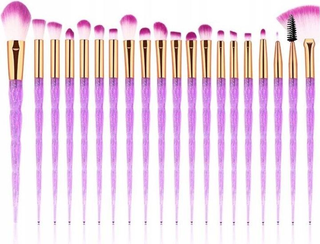 Set mit 20 Schminkpinseln mit Kupferkappe und transparenten Stielen mit Glitter, synthetisches Material