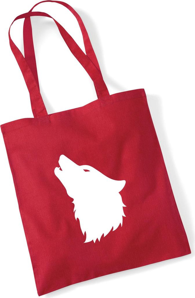 Huuraa Jutebeutel Wolf Kopf Silhouette 10 Liter Classic Red Baumwolle Tasche Geschenkidee