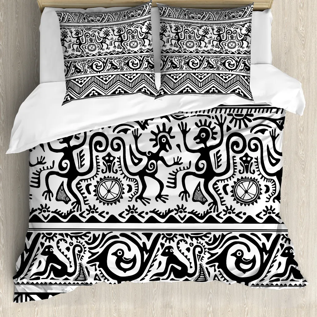 Copripiumino Etnico ABAKUHAUS Matrimoniale - Stile Africano Bianco Nero