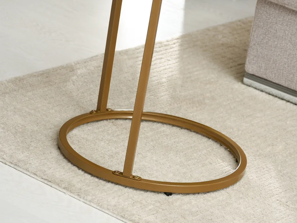 Table d'appoint design or et noyer pour décoration salon - 9