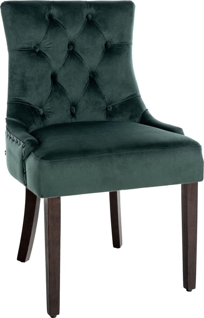 Esszimmerstuhl HILON - Samt Dunkelgrün 55x58x92 cm Braun | Essstühle Esszimmerstühle Küchenstühle Wohnzimmerstühle