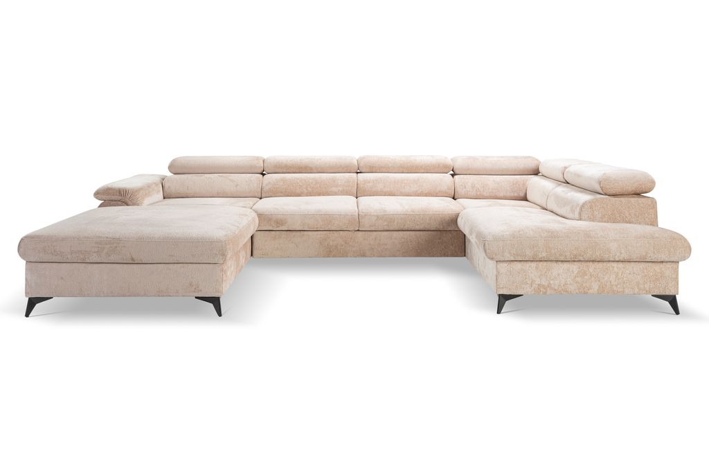 Ecksofa mit Schlaffunktion und Bettkasten Verstellbare Kopfstützen Plaza U-Form Ottomane Rechts