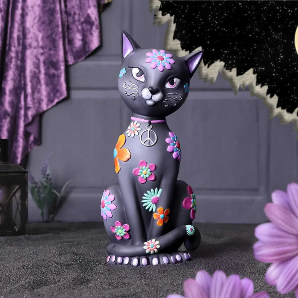 Statue Chat Multicolore Hippy Kitty en Polyrésine Finition Premium - 8