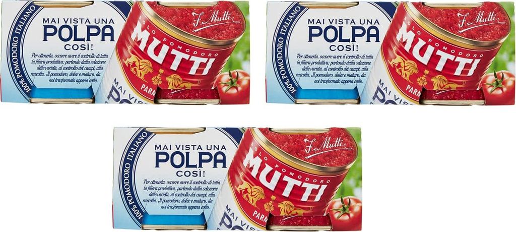 3x Mutti Polpa di Pomodoro Tomatenpulpe Tomatenfruchtfleisch Italienische Tomaten ( 2 x 210g )