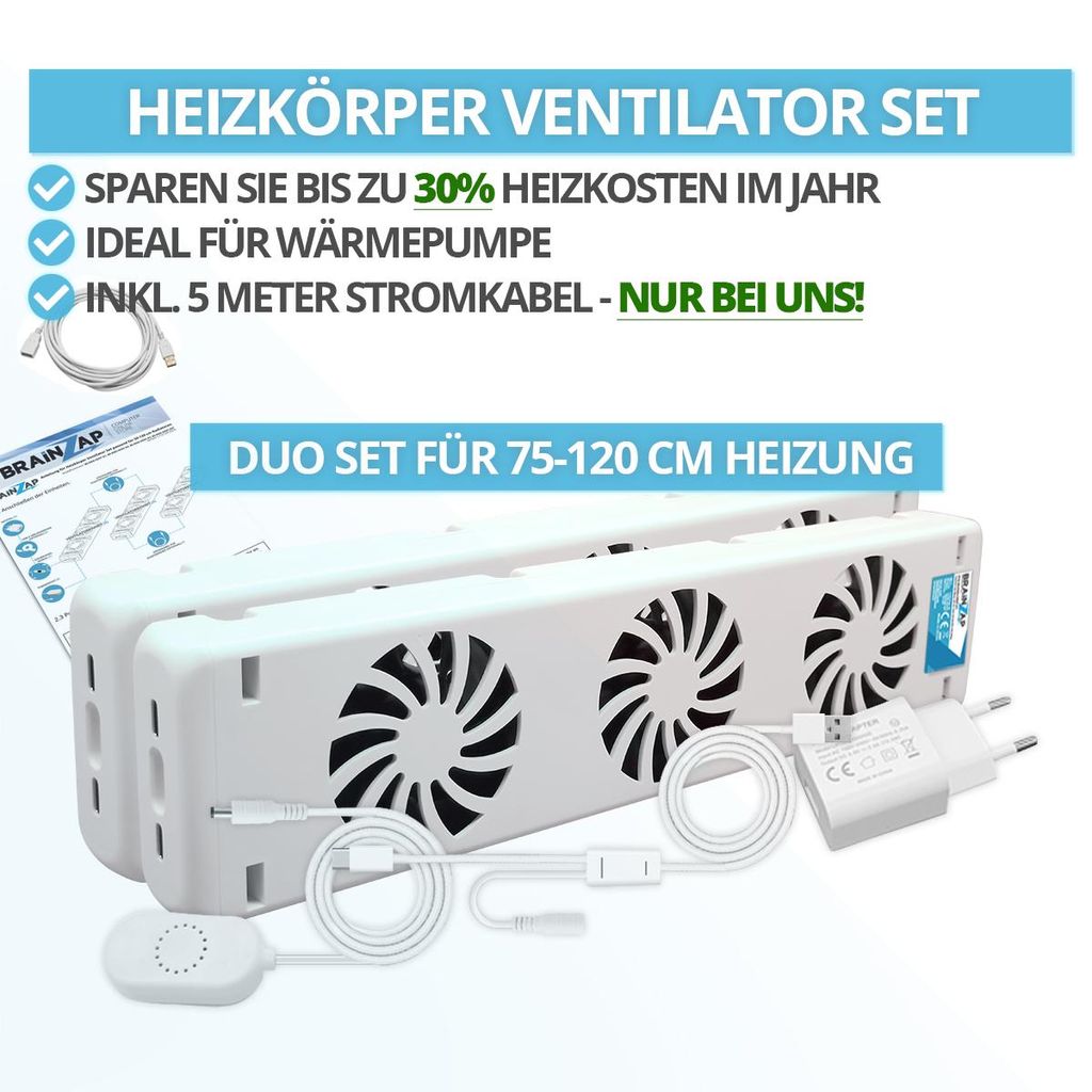Heizkörper Ventilator - Radiator Fan Heizung Lüfter Verstärker Booster Duo-Set für 75-120 cm Heizung