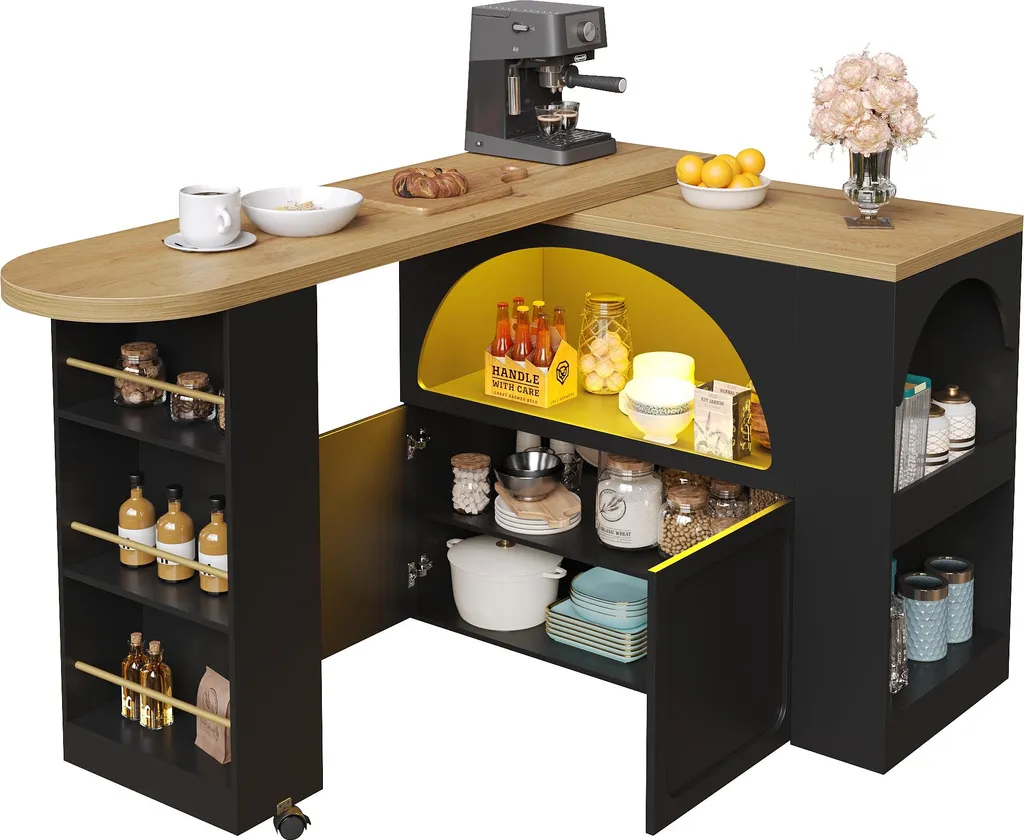 Comptoir de cuisine moderne extensible noir avec éclairage LED et USB - 16