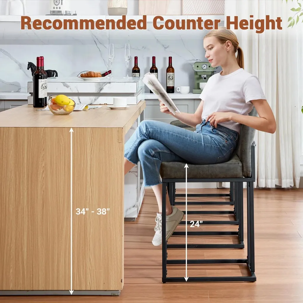 Chaise de bar moderne grise avec dossier et structure métal design - 3
