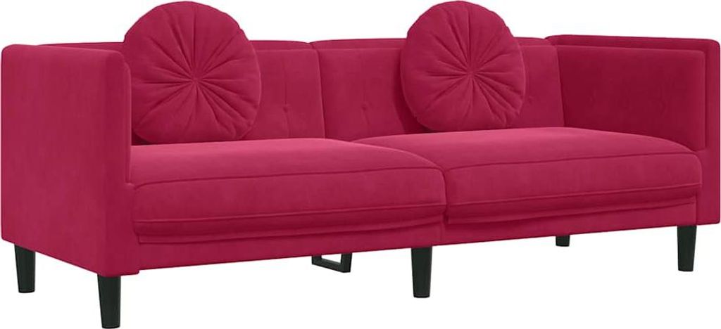 vidaXL Sofa mit Kissen 3-Sitzer Weinrot Samt