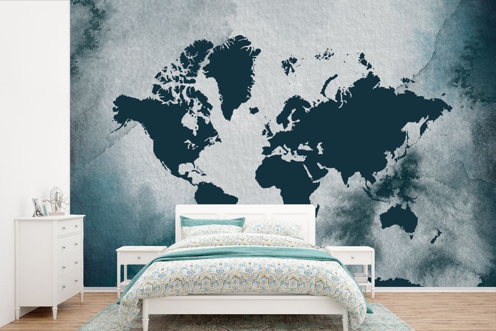 MuchoWow Fototapete für Wohnzimmer oder Schlafzimmer Wandtapete Vinyl Motivtapete Weltkarte - Farbe - Aquarell - 600x400 cm - Vinyltapeten