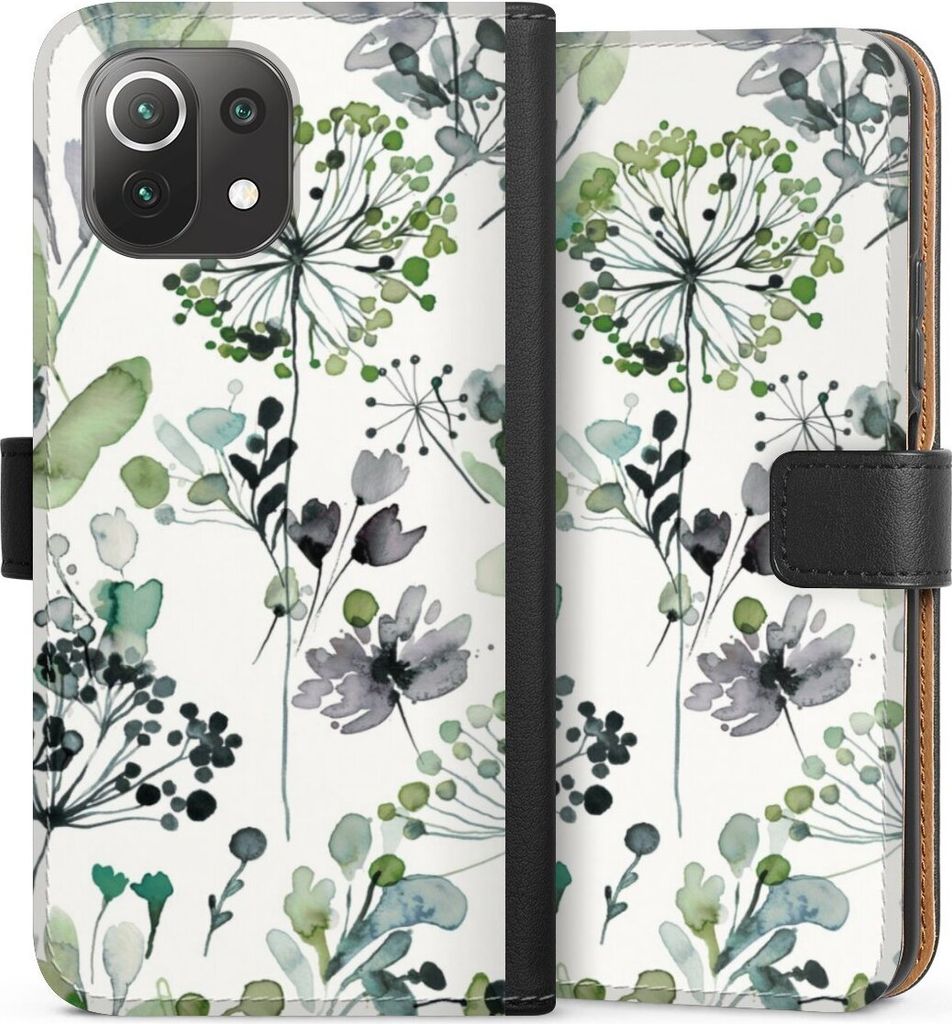 DeinDesign Klapphülle für Xiaomi Mi 11 Lite 5G Handytasche Lederhülle Tasche Blumen Wasserfarbe Eukalyptus