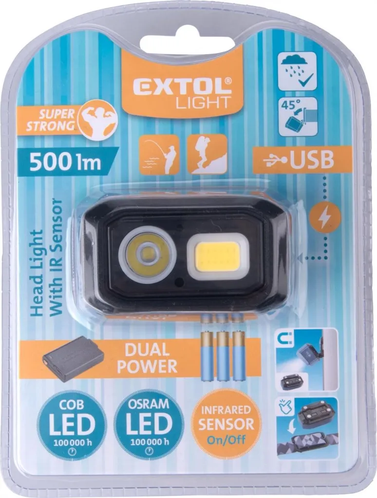Lampe frontale EXTOL LIGHT 500lm double alimentation 43185 - 6