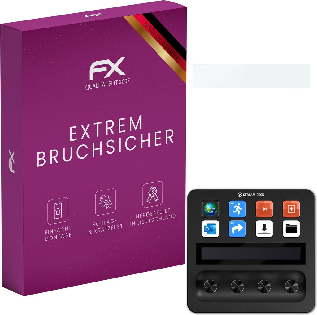 atFoliX FX-Hybrid-Glass Displayfolie kompatibel mit Elgato Stream Deck Plus Glasfolie