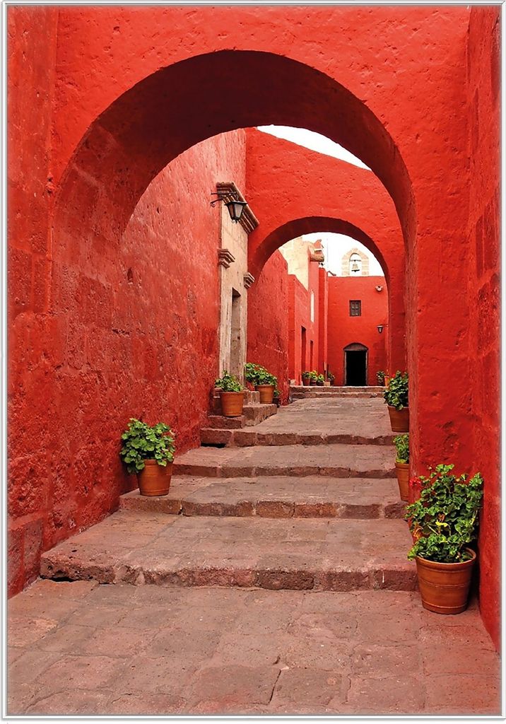 Wallario Wandbild Roter Torbogen, Größe: 70,30 x 100,30 cm, Poster mit weißem Kunststoffrahmen