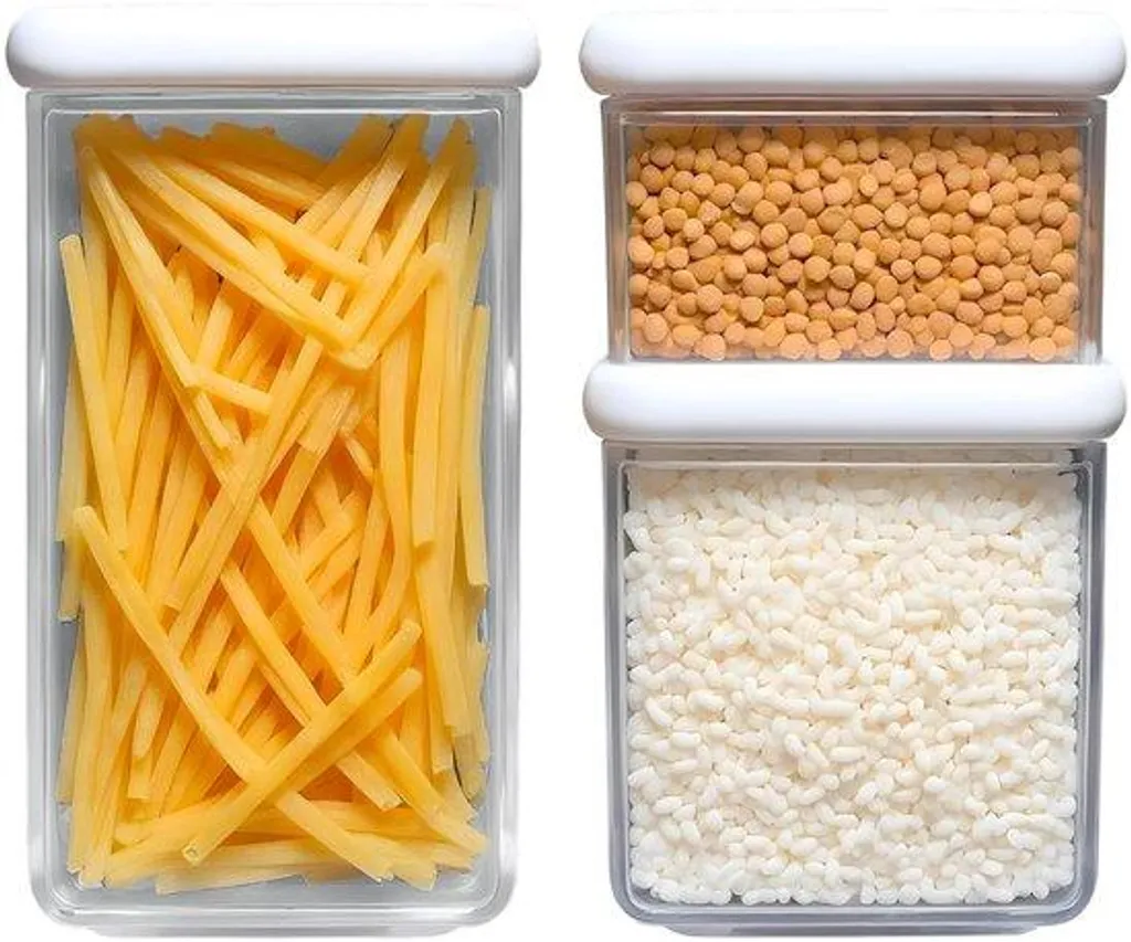 Rangement cuisine pour placards : 3 boîtes carrées empilables blanches