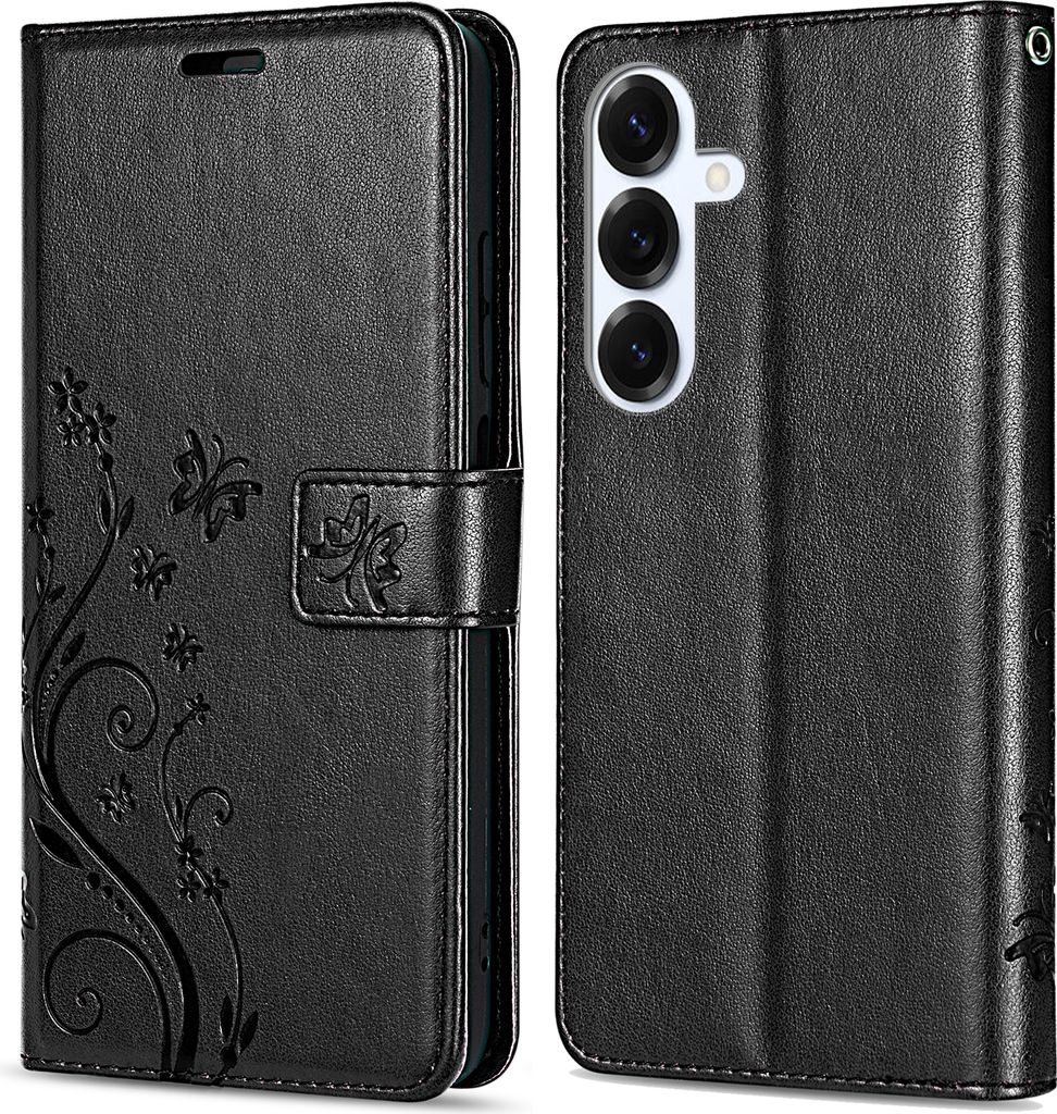 Hülle für Samsung Galaxy S25+ Handyhülle Handy Tasche Wallet Case Flip Cover in Schwarz