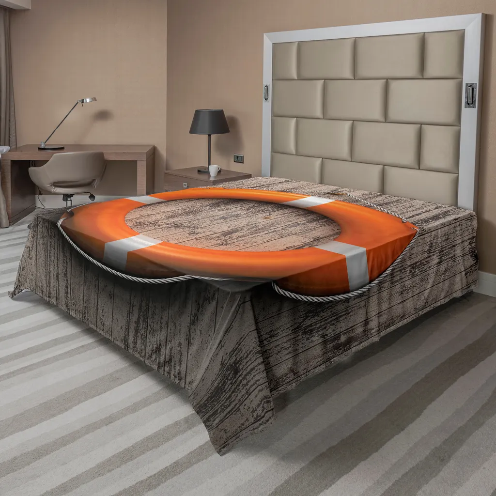 Drap de lit sans plis motif bouée marine 266x260cm doux et résistant