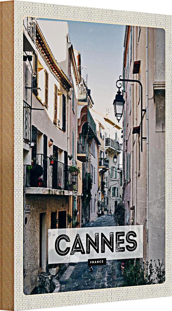 Holzschild Reise 20x30cm Cannes France Architektur Straße