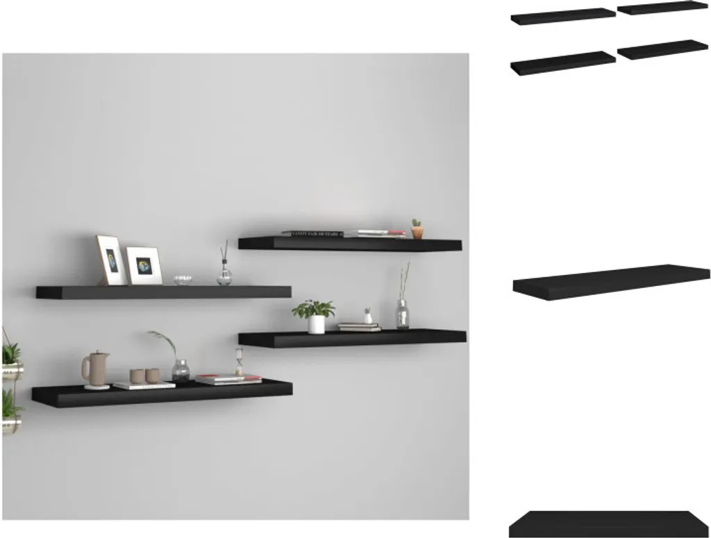 vidaXL Étagères suspendues 4 pièces noir 80x23,5x3,8 cm en MDF robuste