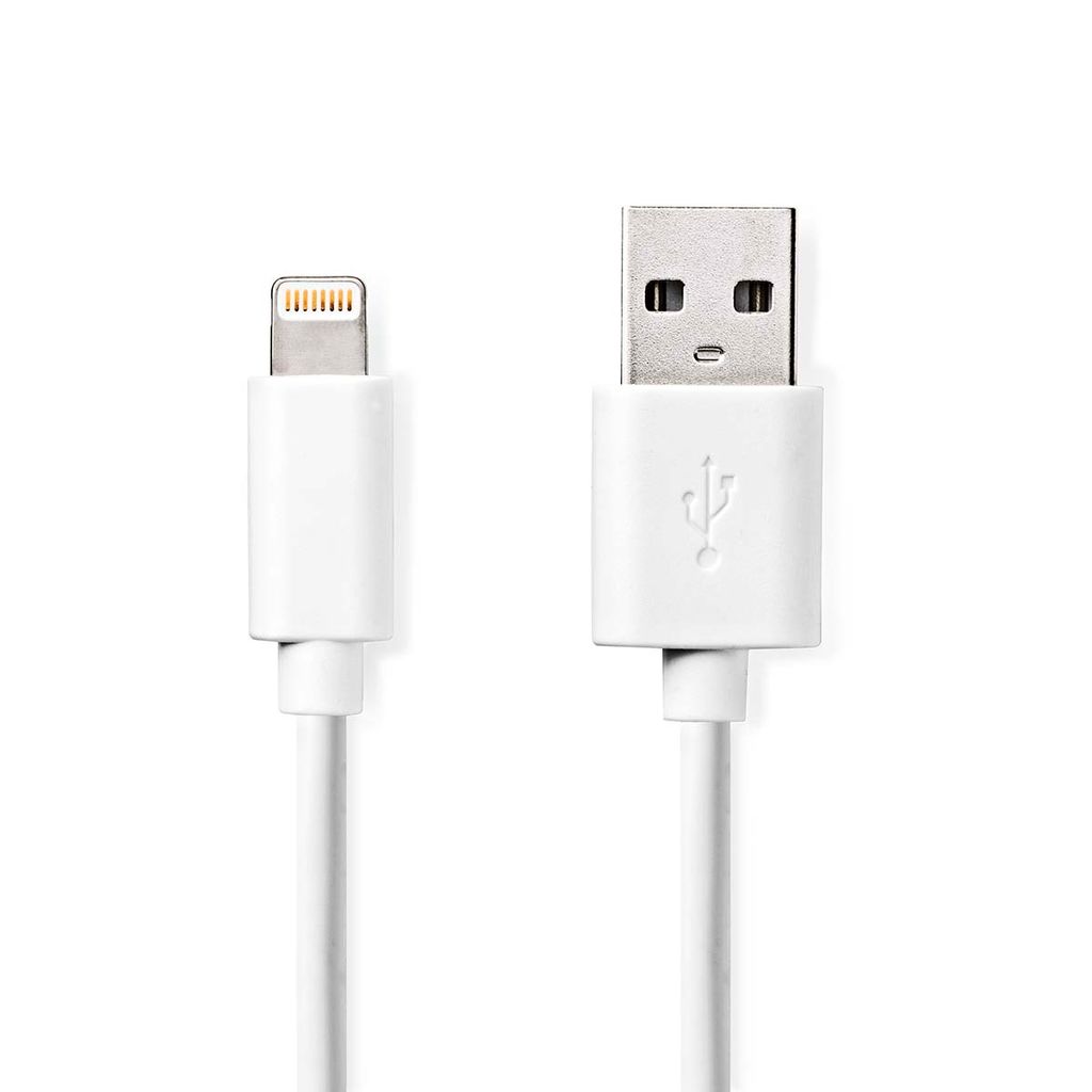 Lightning Kabel | USB 2.0 | Apple Lightning, 8-polig | USB-A Stecker | 480 Mbps | Vernickelt | 2,00 m | Rund | PVC | Weiß | Etikett