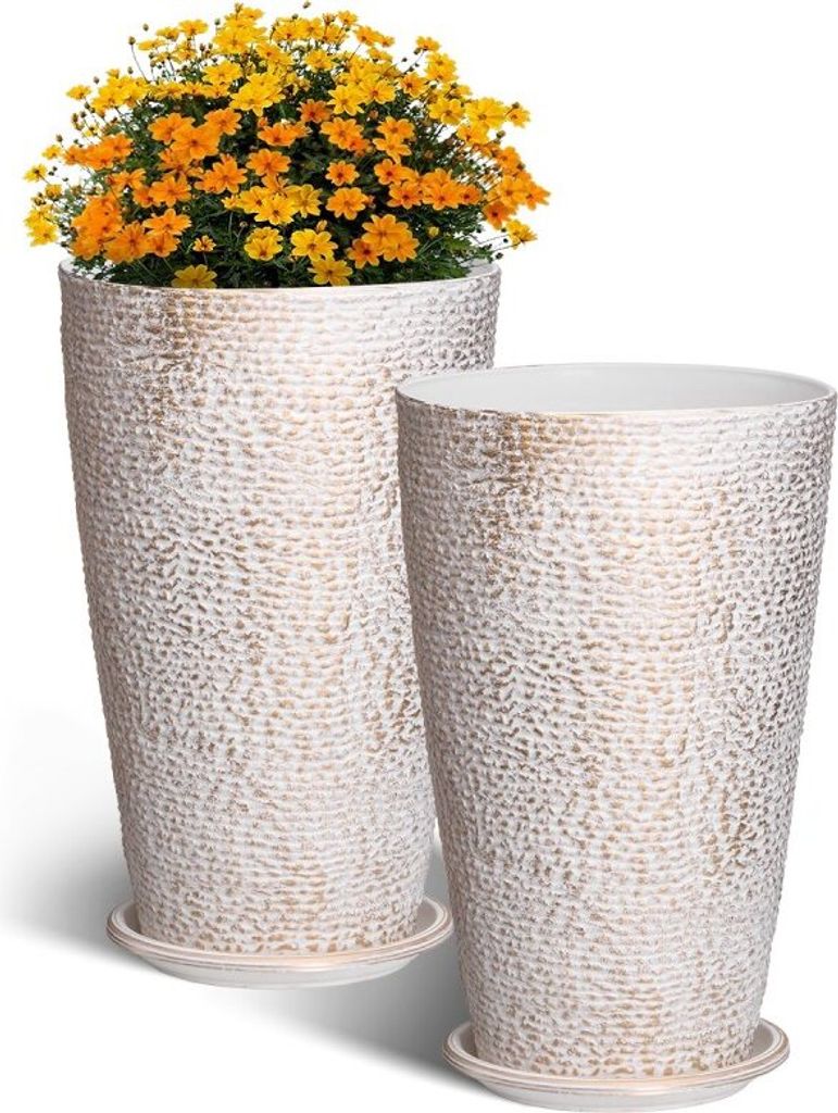 2er-Set Blumentopf Übertopf - Pflanzkübel mit Untersetzer 30x53cm - Hausgarten- und Balkon-Dekor - 100% strapazierfähiges Material