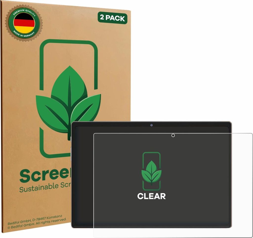 2x ScreenLeaf Schutzfolie für Dghrti TAB30 10.1" nachhaltiger Displayschutz Display Schutz Folie Klar Transparent