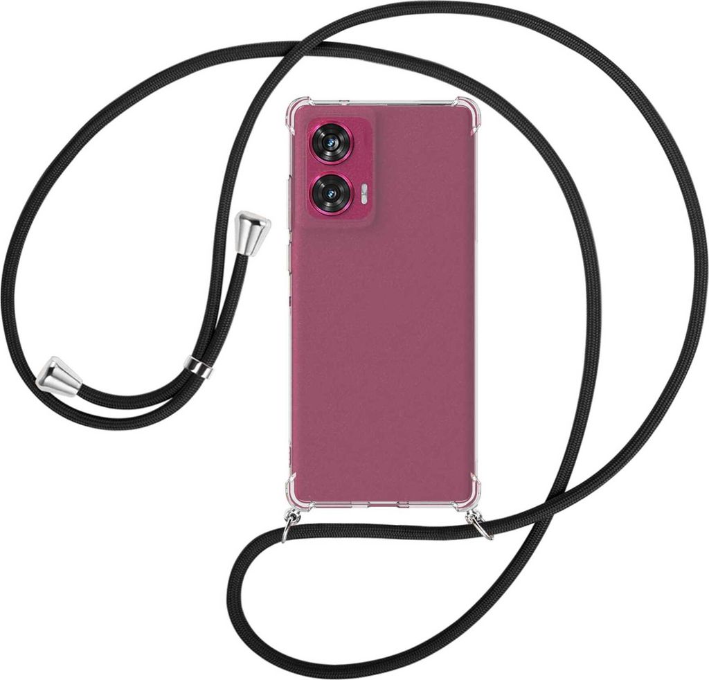 Handykette Backcover-Schutzhülle mit Band (Metall silberfarben) für Motorola Edge 50 Fusion 5G - schwarz