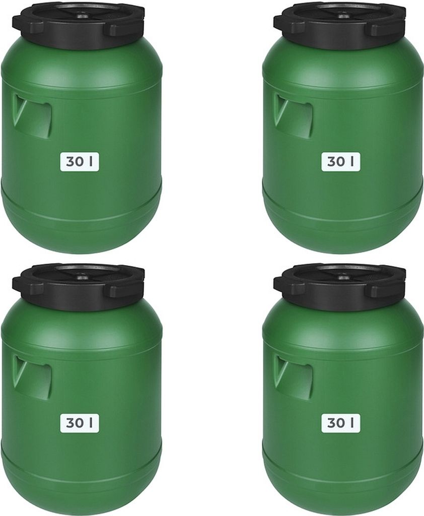 4 Stück Weithalsfass Futtertonne Fasssilage Regen Fass Gepäcktonne 30 Liter mit Deckel grün