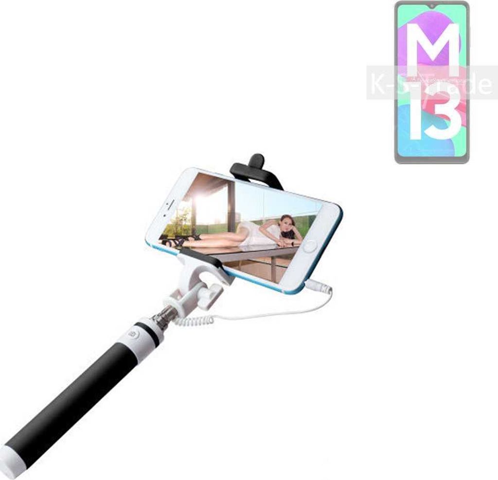 K-S-Trade Selfie Stick kompatibel mit Samsung Galaxy M13 4G Selfiestick kabelgebunden Monopod mit Kabel Stab Stange Selfportrait Handheldstick