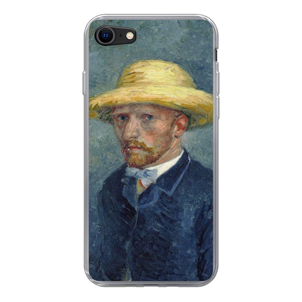 MuchoWow Handyhülle Schutzhülle Hülle für iPhone SE 2020 Selbstbildnis mit Hut - Vincent van Gogh Silikon Softcase Handy Hülle - Kartenbesitzer