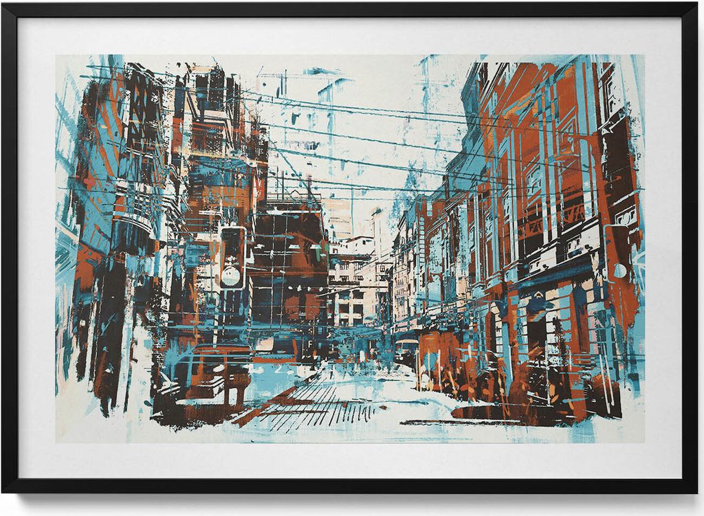 Straßenkunst– Wandbild mit Rahmen – Gerahmtes Bild – Wanddekoration – 100x70 cm – Schwarz Rahmen