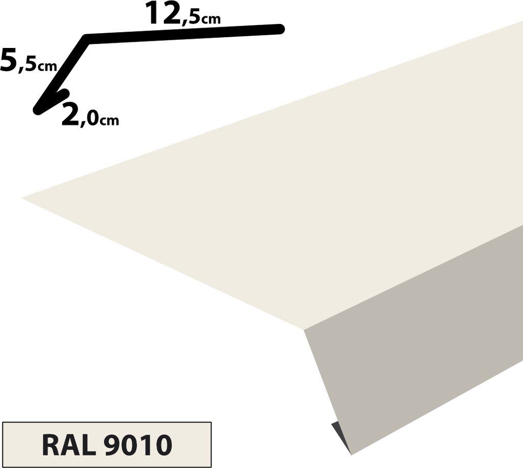 1m Traufblech pulverbeschichtetes Rinneneinhang Dachblech Rinneneinhang Traufe (20x55x125) RAL-9010 Weiß