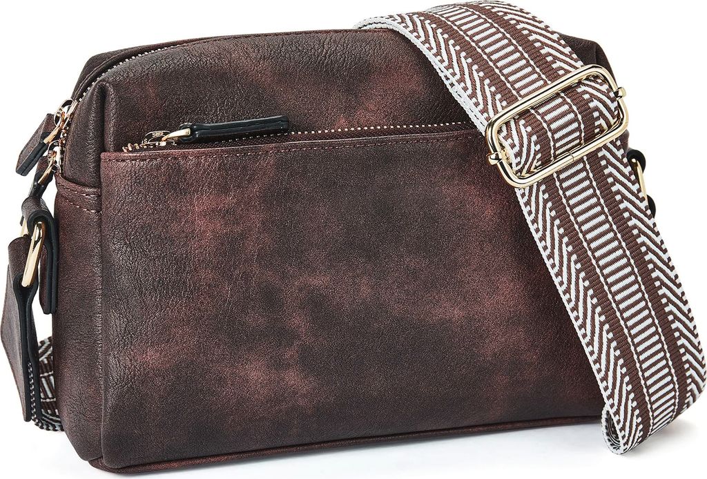 OKWISH Umhängetasche Damen Kleine, Crossbody Bag Damen Leder mit Breitem Gurt Moderne Kleine Umhängetasche mit Kartenschlitz Abnehmbar Schultergu...
