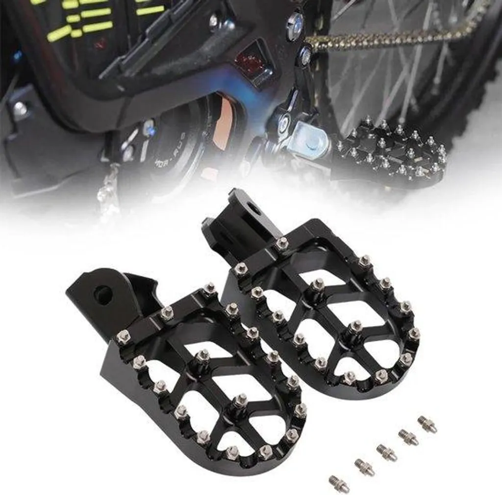 Repose-pieds larges noirs en aluminium CNC antidérapants pour moto