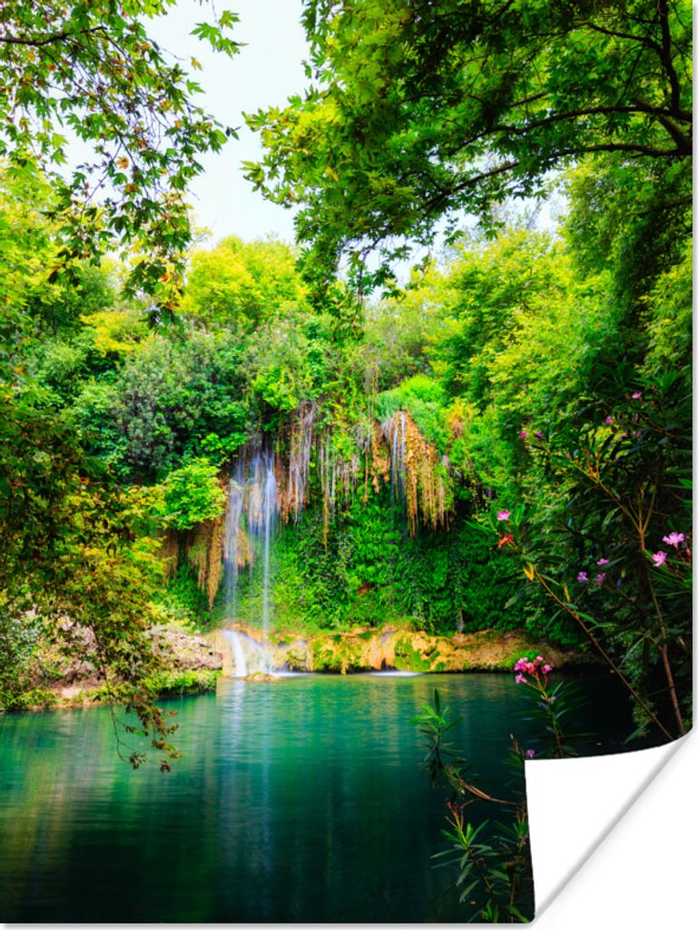 MuchoWow Poster Wasserfall - See - Bäume 120x160 cm - Wandbilder