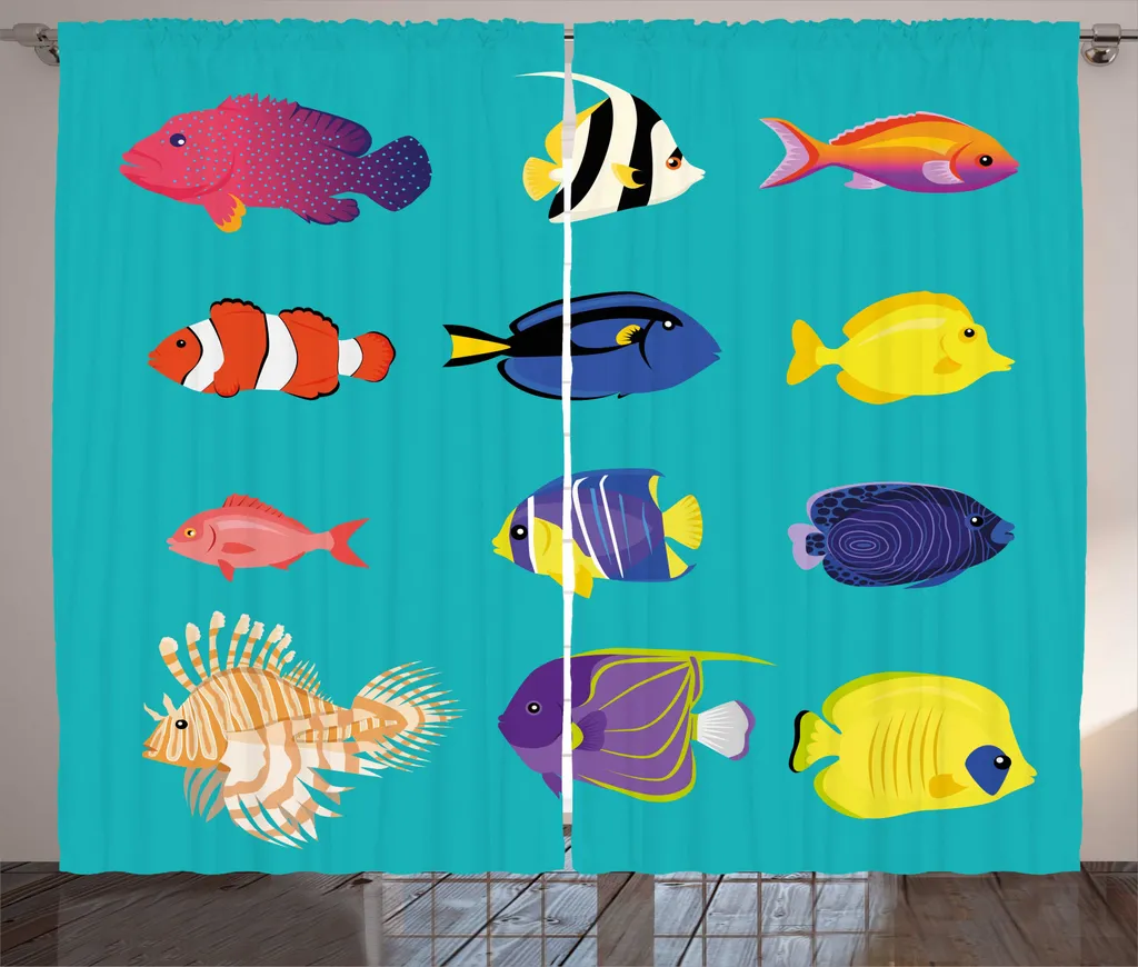 Rideau pour Salon et Chambre Thème Mer 280x225 cm Facile à Installer