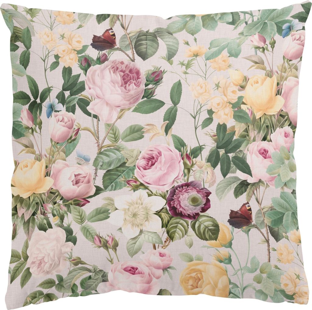 Dekokissen Blumen draußen / Outdoor Zierkissen waschbar Rose rosa Vintage Sofakissen ohne Füllung
