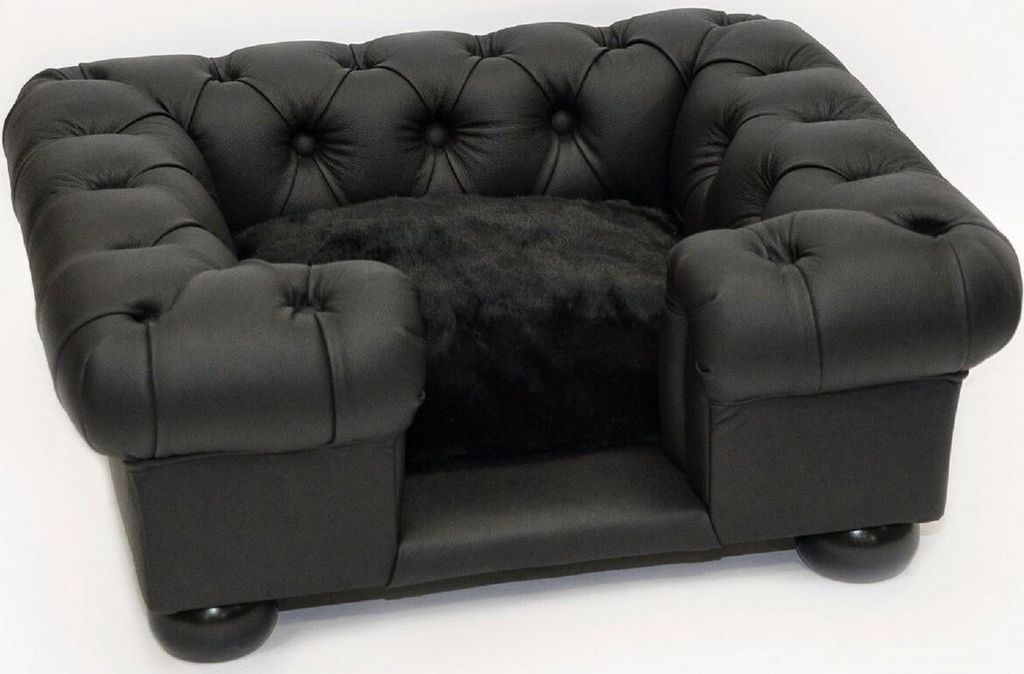Casa Padrino Luxus Chesterfield Leder Hundebett Schwarz 95 x 75 x H. 37 cm - Rechteckiges Echtleder Hundebett - Chesterfield Tiermöbel - Luxus Tie...