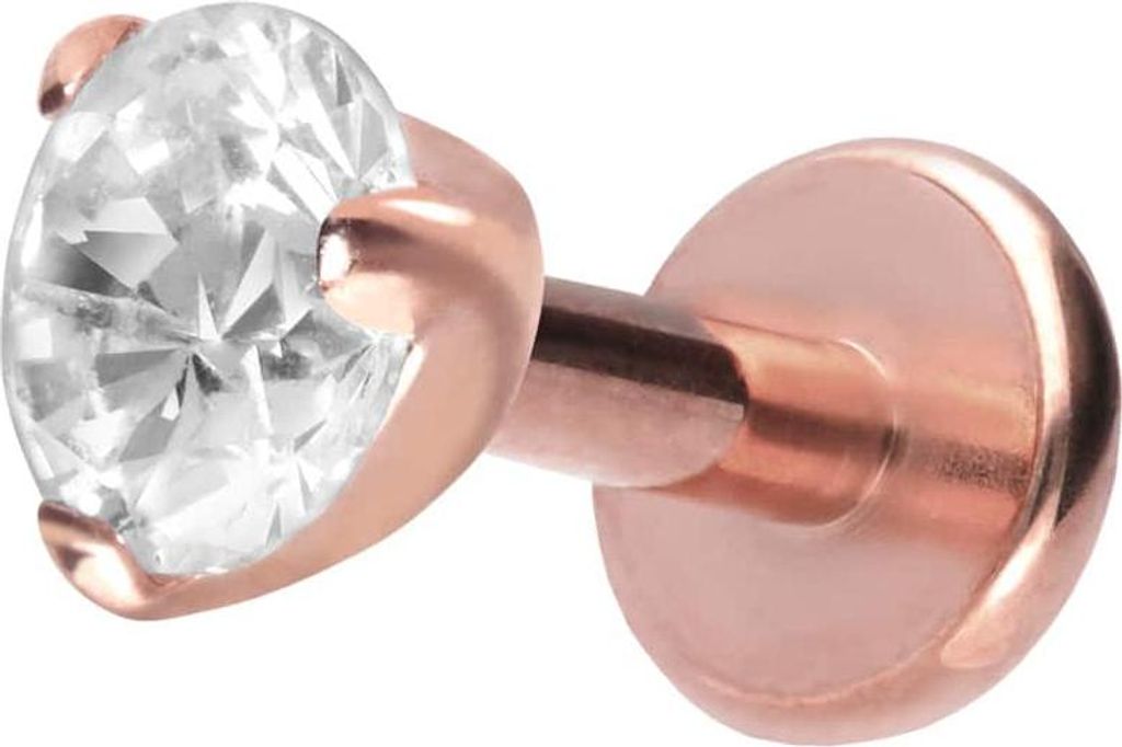 Ohrpiercing, Nasenpiercing Titan Labret mit Innengewinde EINGEFASSTER KRISTALL RoséGold Stablänge: 5mm | Stabstärke: 1,2mm | Kristallgröße: 3mm
