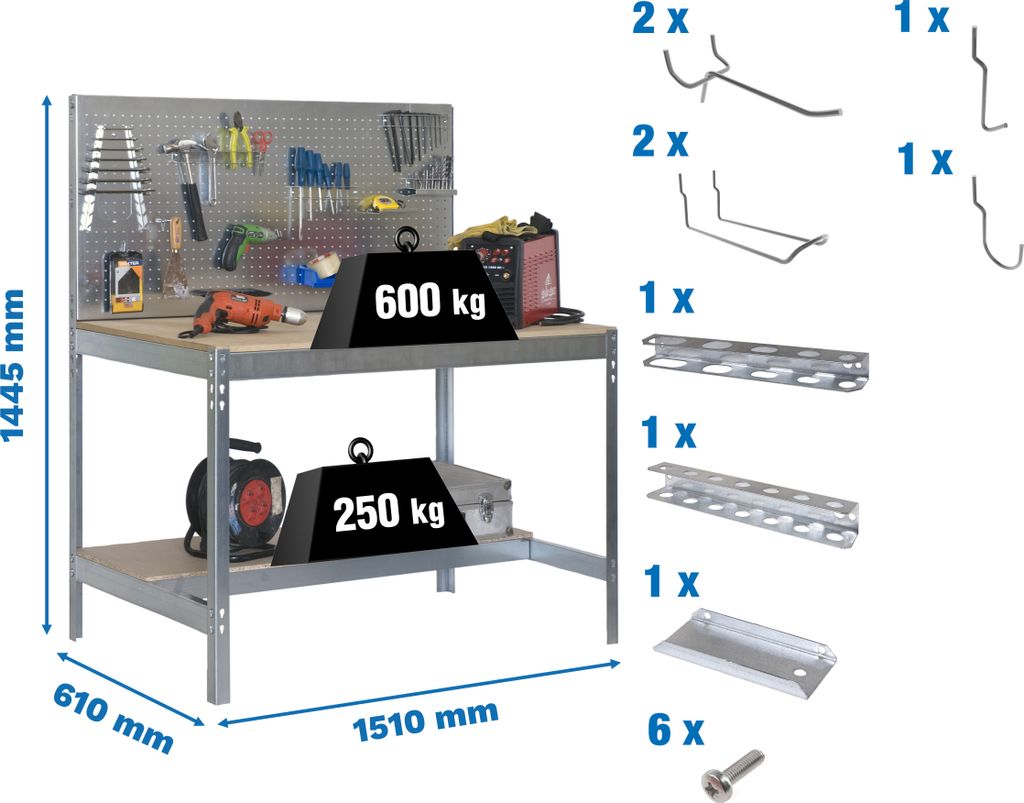 Simonrack Werkbank-Set SIMONWORK BT2 grau 151,0 x 61,0 x 144,5 cm