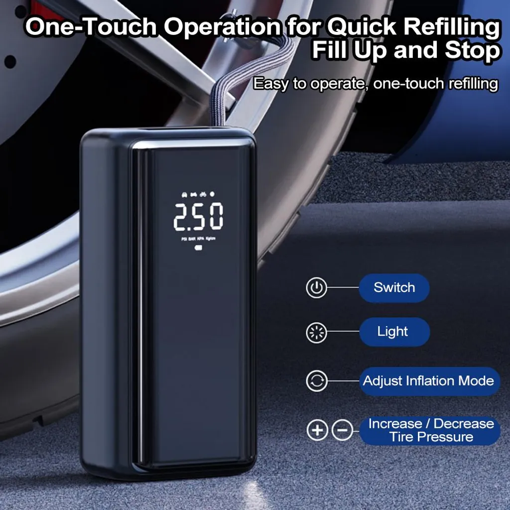 Mini compresseur 4500mAh 150 PSI avec arrêt automatique et écran digital - 7