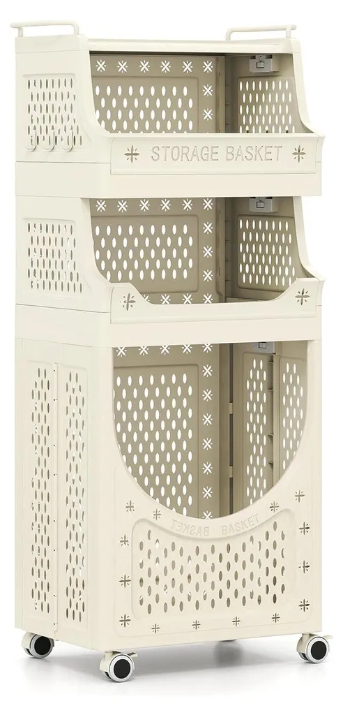 Chariot à linge pliable à 4 étages beige avec roulettes - Modèle L50