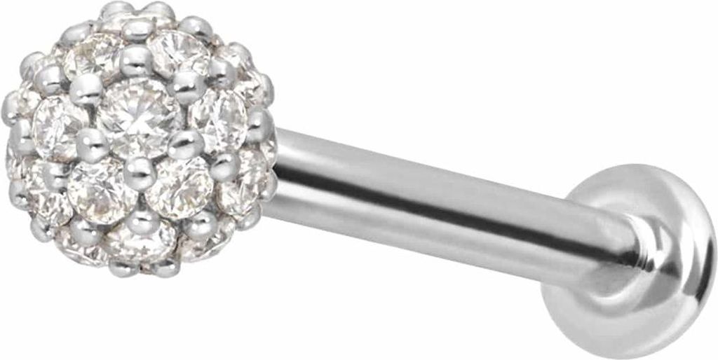 Ohrpiercing, Nasenpiercing 14 Karat Gold Labret mit Push Fit MULTI-MOISSANIT WeißGold Stablänge: 10mm | Stabstärke: 1,2mm | Kristallgröße: 3mm