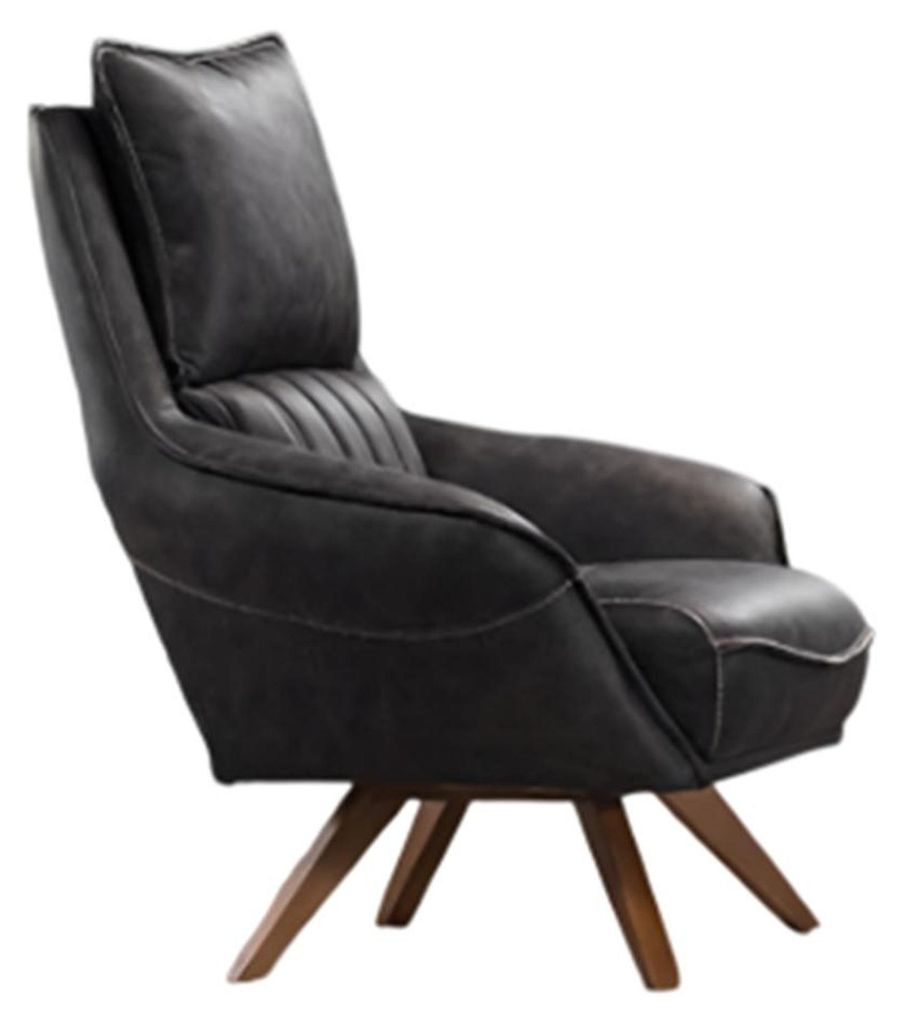 Stilvoller Schwarzer Ledersessel Designer Polstersessel Einsitzer