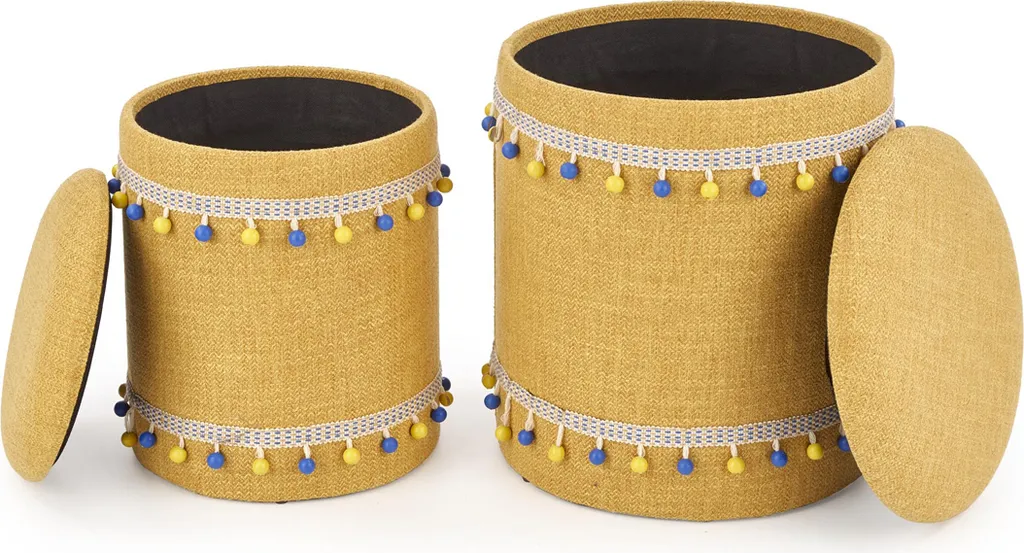 Set 2 Pouf Halmar Grado Gialli con Contenitore: Design Moderno e Pratico - 2